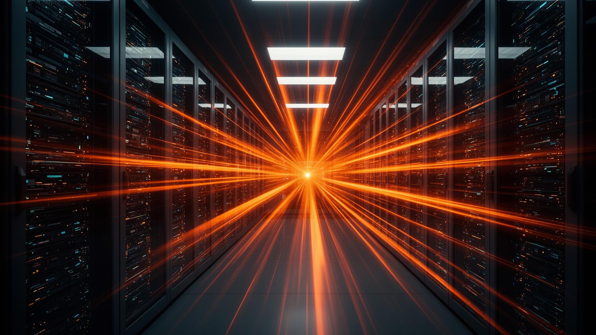 AI server room with light rays